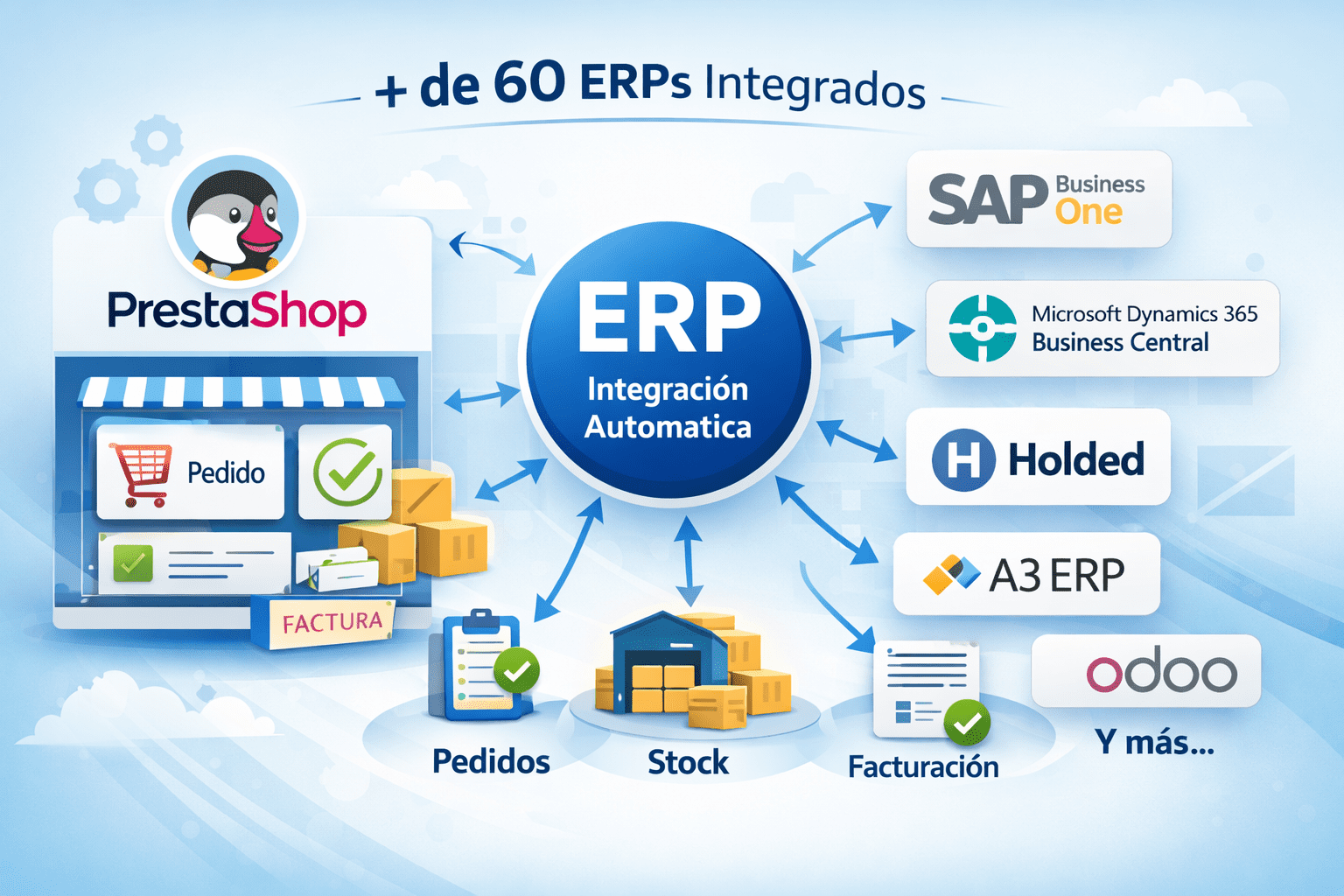 integración prestashop con erp automatización pedidos stock ecommerce